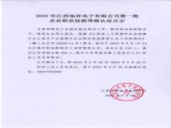 2022年江西旭昇电子有限公司第一批企业职业技能等级认定公示